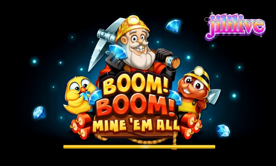 Boom! Boom! Mine ‘Em All স্লট গেমের একটি দৃশ্য যেখানে খনির ভেতর বিস্ফোরণের আবহ দেখা যাচ্ছে।